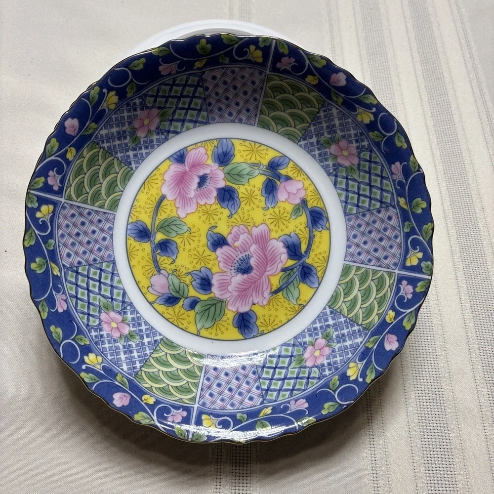 Gumps Botan Imari Japan Chrysanthemums Scalloped Cereal Soup Pasta Bowls Set/4